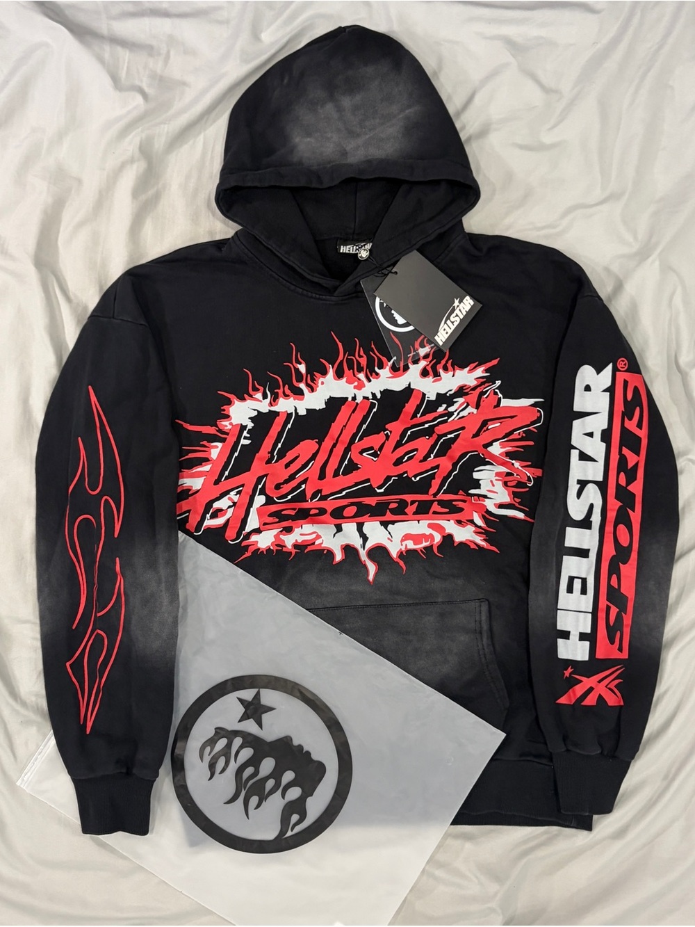 Sports Men’s Black Crewneck Hoodie with Red Flame Logo